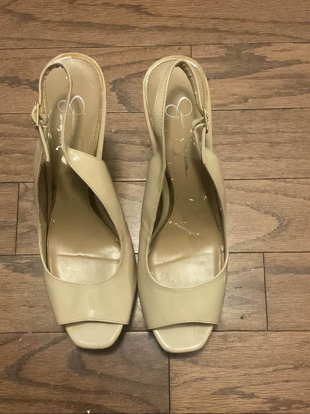 Jessica Simpson Nude Beige Slingback Peep-Toe Heels